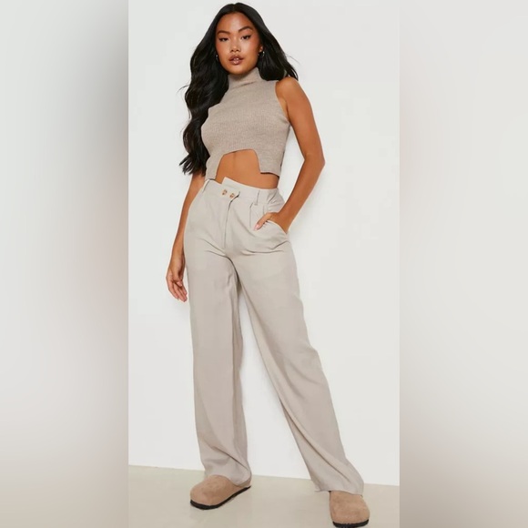💛 bundle at $15- boohoo- PETITE WOVEN ASYMMETRIC WIDE LEG PANTS - Picture 1 of 7